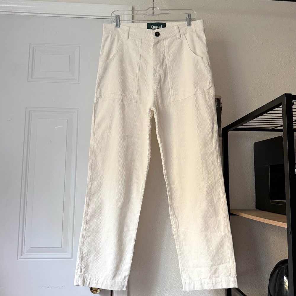 SWEET white‎ cotton corduroy straight leg pants